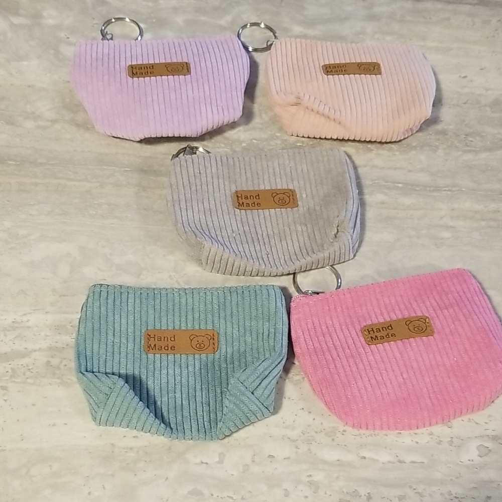 Corduroy Mini Pouch Keyring - Pink, Mint, Gray, Peach, Lilac